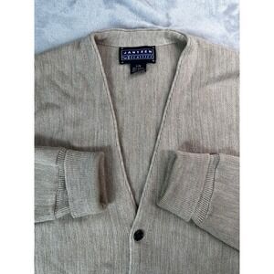 VTG Jantzen Classics Cardigan Sweater Mens L Tan Button Front Acrylic Knit